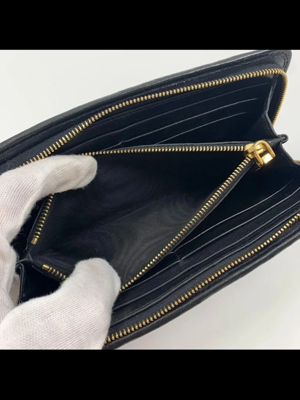 Miu Miu Black Quilted Matelassé Leather Zip Wallet with Gold Logo